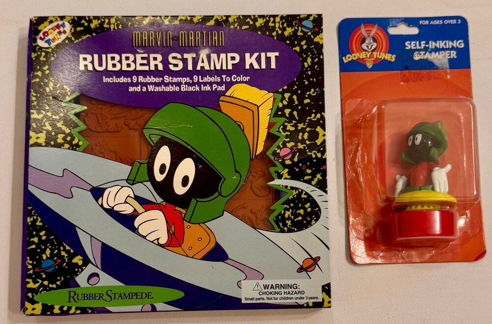 New in Box 90s Rubber Stampede Marvin Martian Rubber Stamp Kit w/Individual
